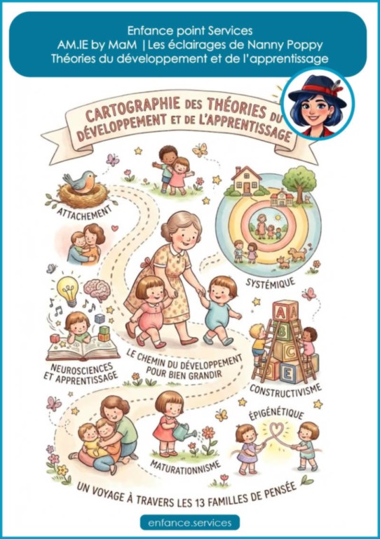 S'orienter dans le monde des théories du développement avec Nanny Poppy Les 13 familles des théories du développement de l'enfant | Enfance point Services by MaM
