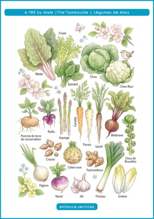 Le panier du marché de Dame Rissole, les légumes de mars | Tite'Tambouille | A·TRE by MaM Légumes de saisons Mars | Tite'Tambouille | A·TRE by MaM